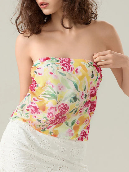 Floral Halter Backless Sleeveless Cropped Vest Camisole