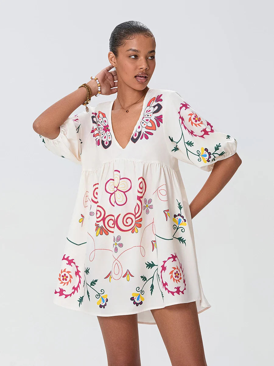 Loose Mini Beach Floral Dress for Vacation