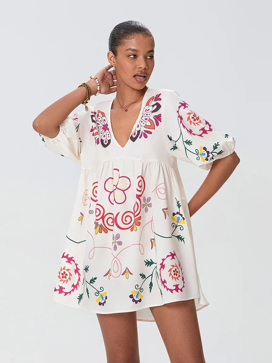 Loose Mini Beach Floral Dress for Vacation