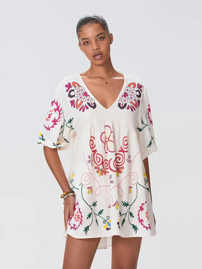 Loose Mini Beach Floral Dress for Vacation