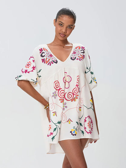 Loose Mini Beach Floral Dress for Vacation