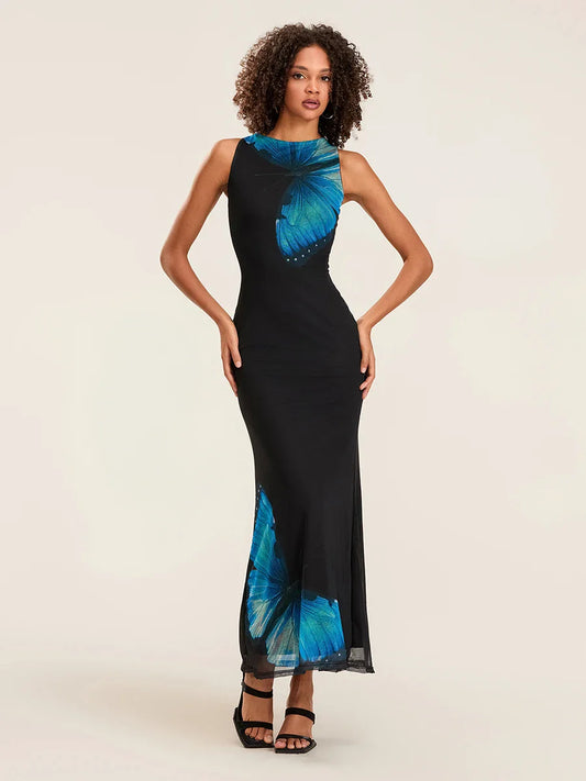 Floral Sleeveless Bodycon Back Hollowed Lacing Tank Party Floral Dress