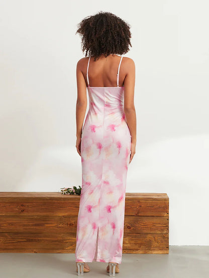 Floral Print Spaghetti Strap Bodycon Wrap Slip Sundress Floral Dress