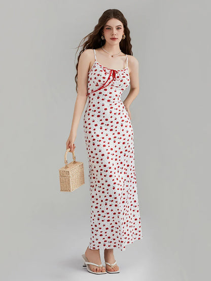 Floral Print Spaghetti Strap Ribbon Tie-Up Slip Vacation Floral Dress