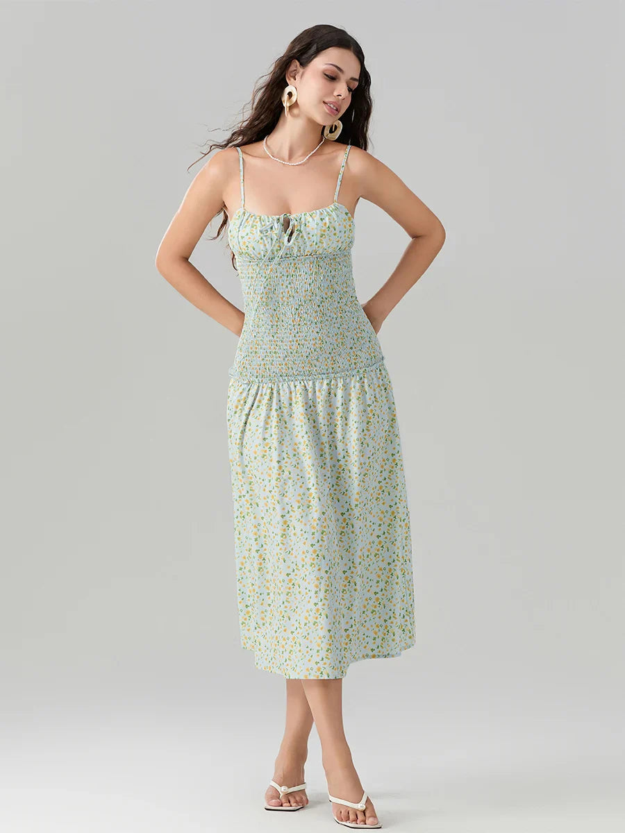 Floral Strawberry Camis Backless Tied Front Floral Dress