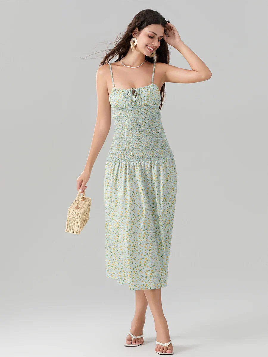 Floral Strawberry Camis Backless Tied Front Floral Dress