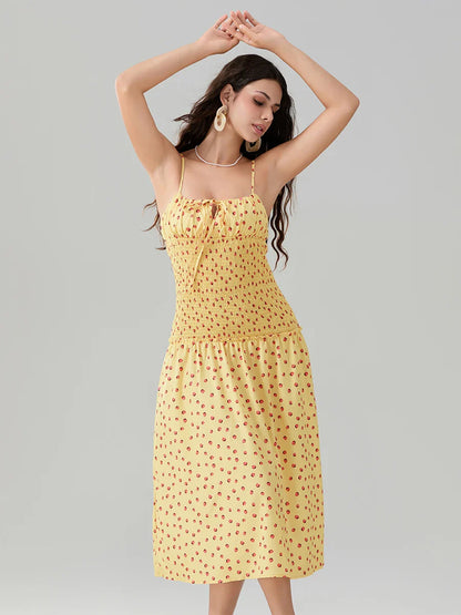 Floral Strawberry Camis Backless Tied Front Floral Dress