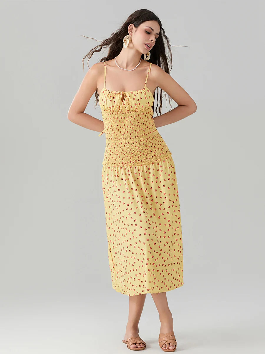 Floral Strawberry Camis Backless Tied Front Floral Dress