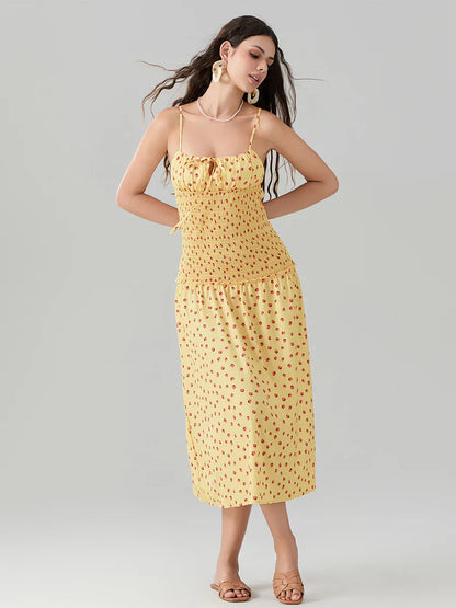 Floral Strawberry Camis Backless Tied Front Floral Dress