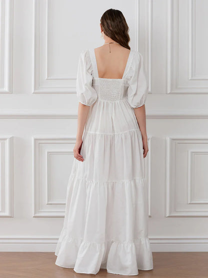 Flower Embroidery Flowy Ruched A-Line Floral Dress