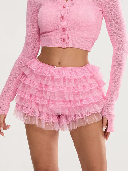 Lace Trim Multi-Layer Bloomer Short