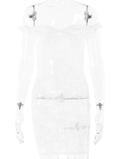 See-Through Lace Floral Off-Shoulder Bodycon Mini Floral Dress