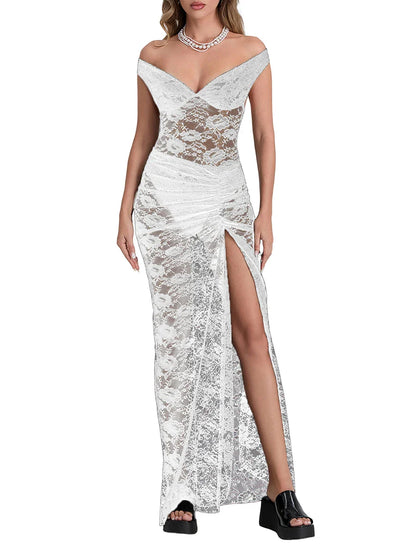 See-Through Backless Bodysuit Wrap Long Floral Skirt