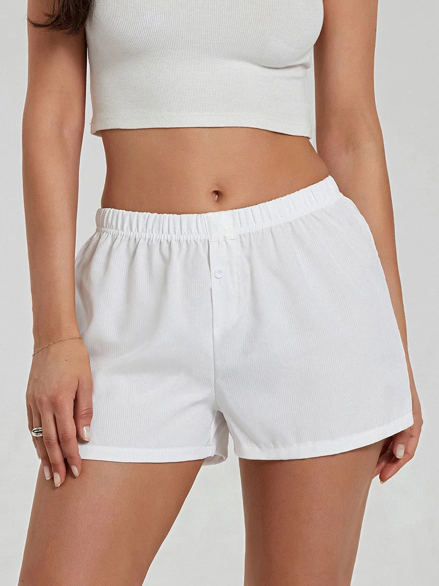 Solid Plaid Elastic Waist Short