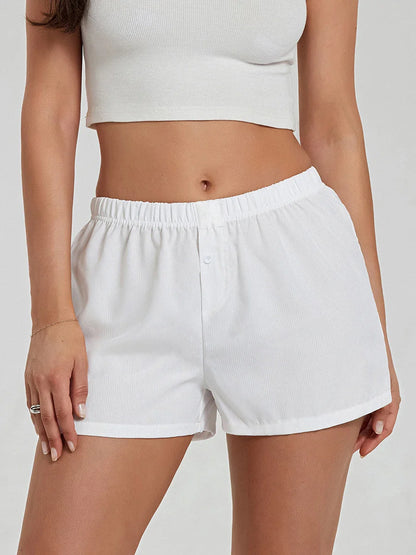 Solid Plaid Elastic Waist Short