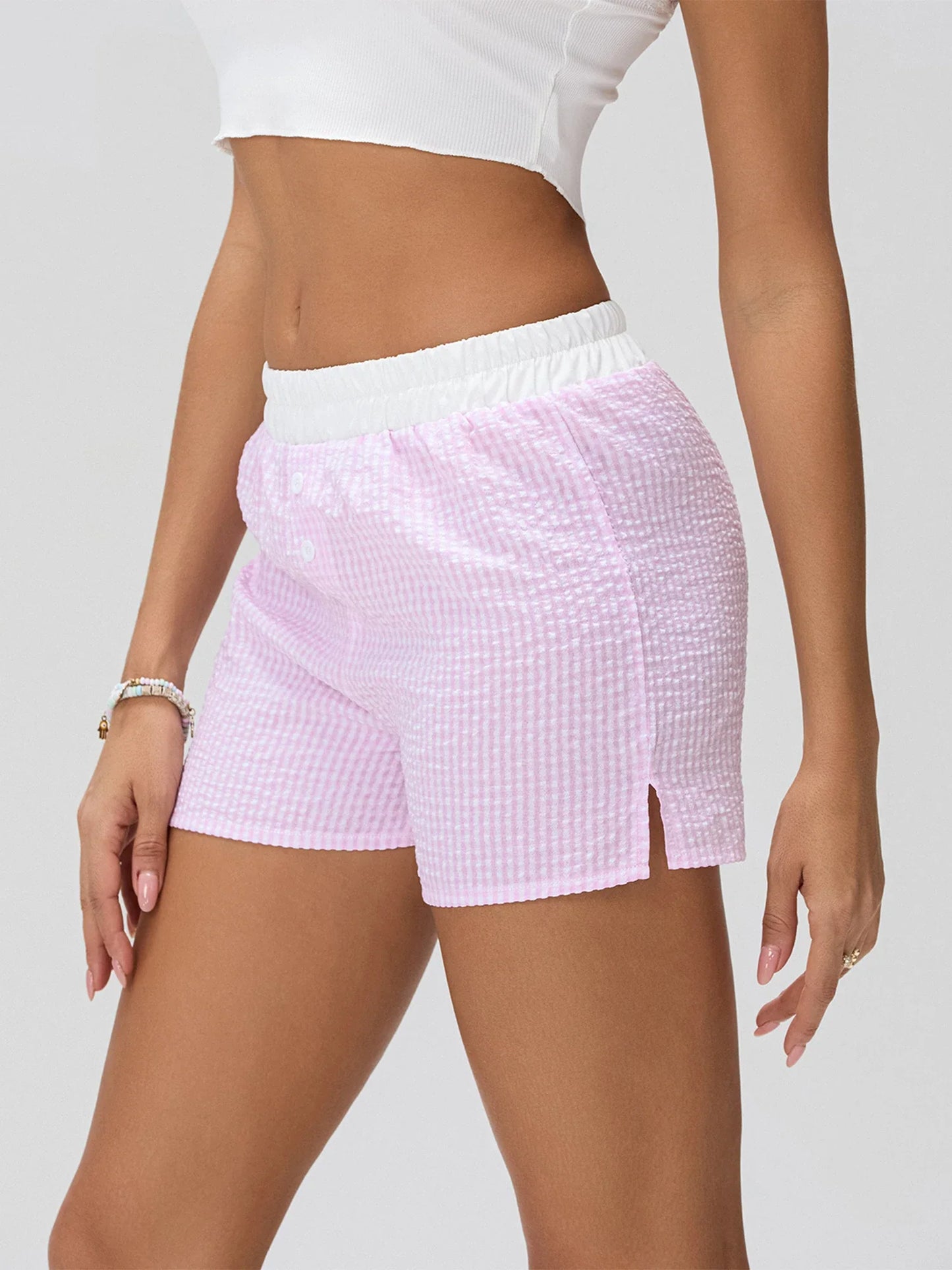 Patchwork Striped Elastic Waist Short