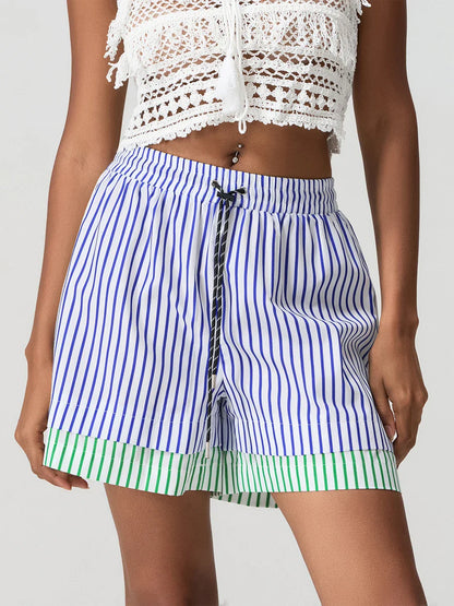 Patchwork Drawstring Wide Leg Short