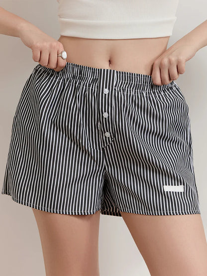 Striped Button Wide Leg Lounge Short