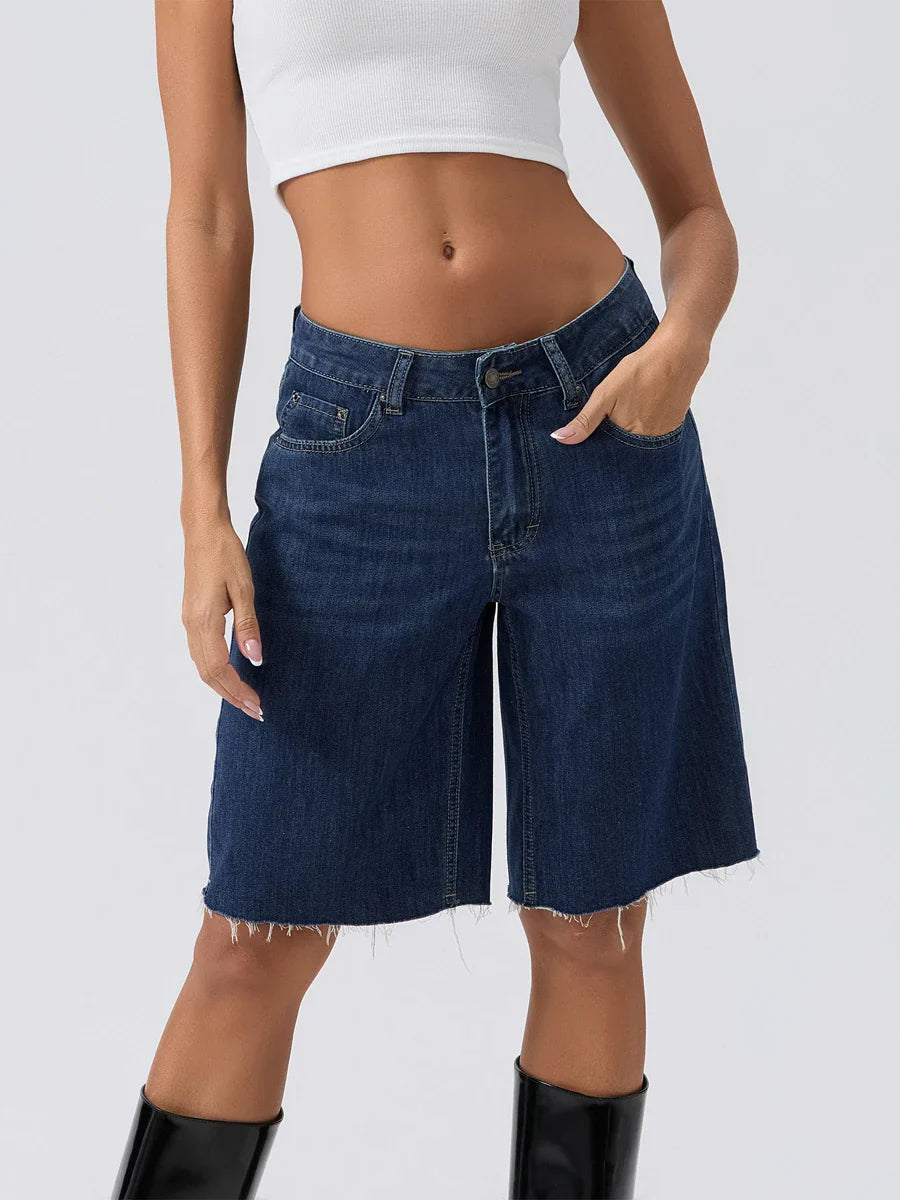 Blue Wide-Leg Denim Short