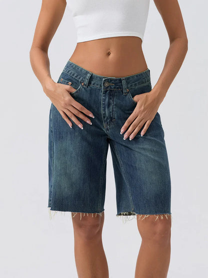 Blue Wide-Leg Denim Short