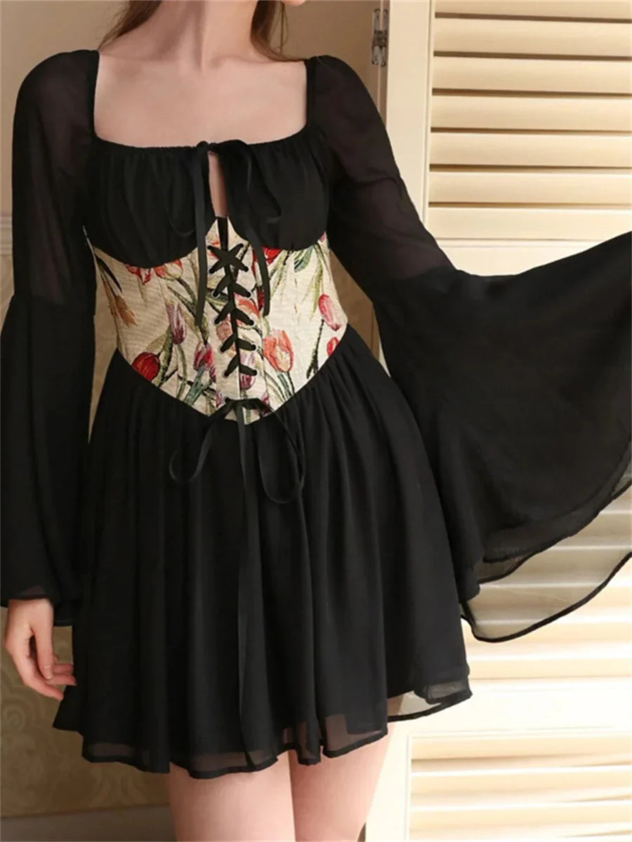 Vintage Off-Shoulder A-Line Bandage Floral Dress