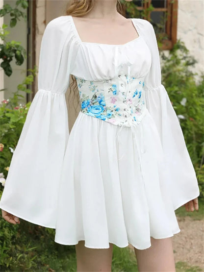 Vintage Off-Shoulder A-Line Bandage Floral Dress