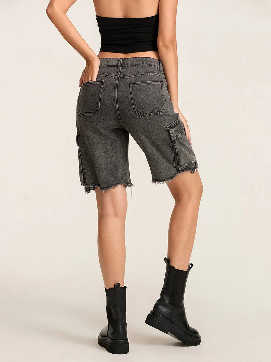 Ripped Button Denim Short