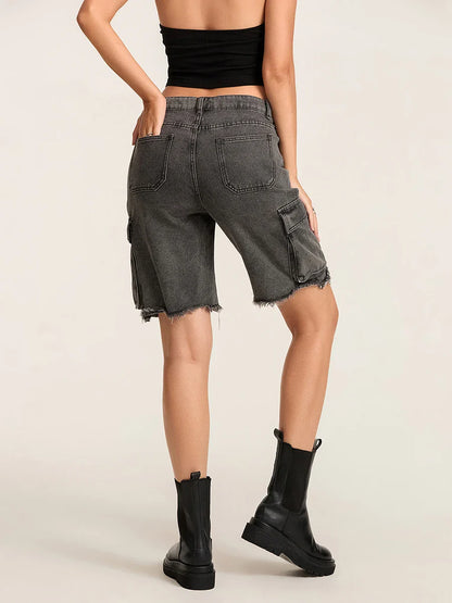 Ripped Button Denim Short