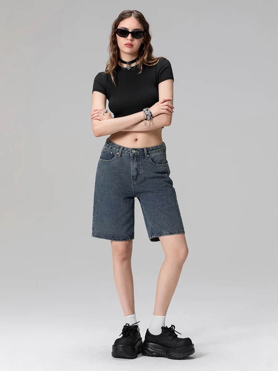Low Waist Straight Leg Denim Short