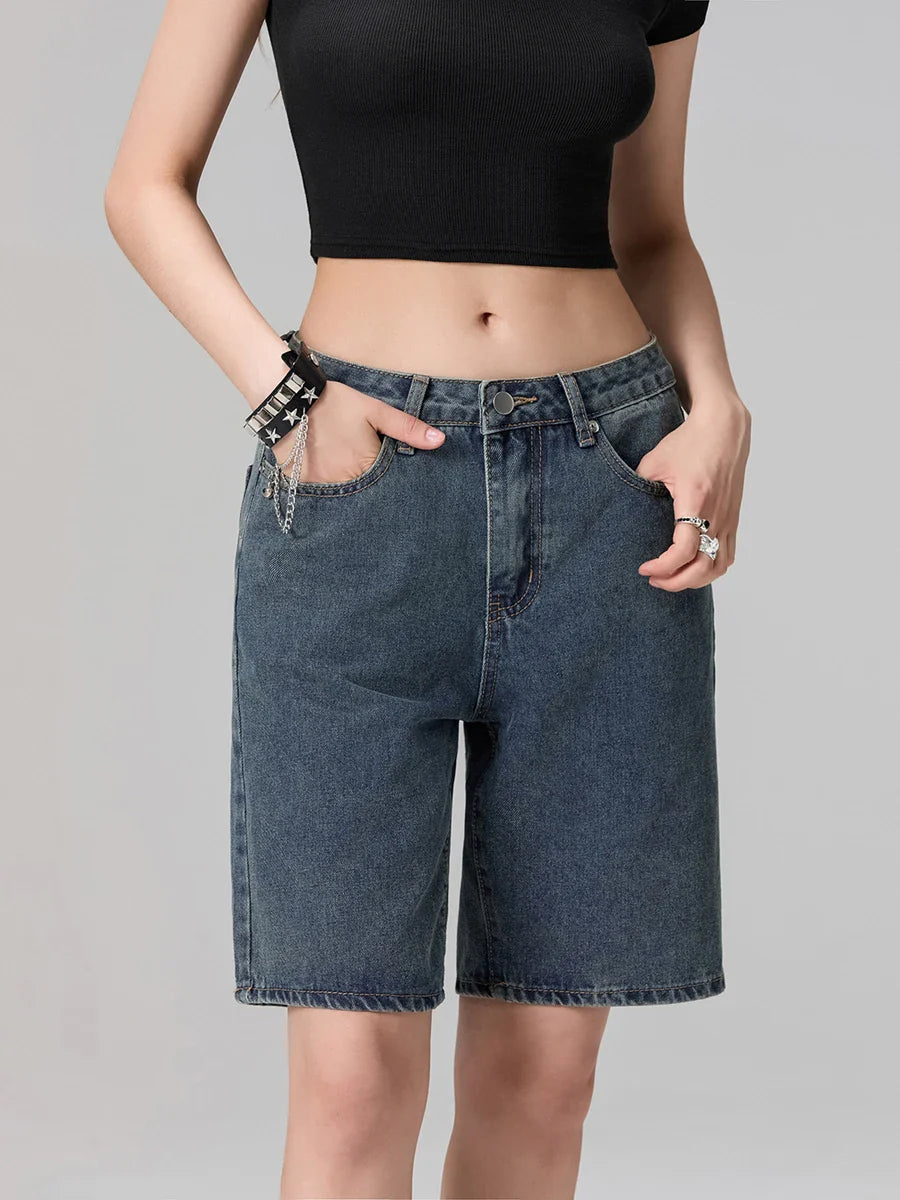 Low Waist Straight Leg Denim Short