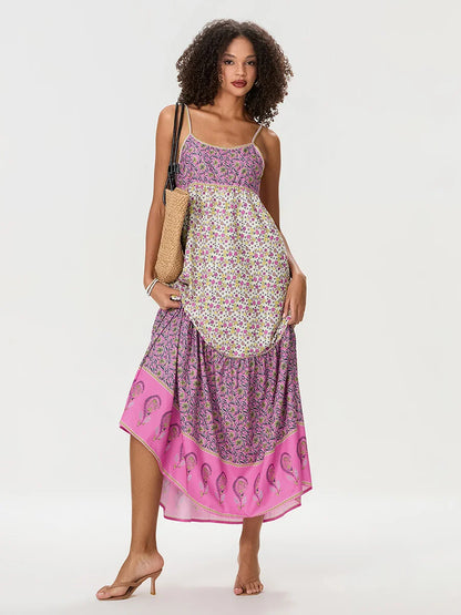 Bohemian Floral Spaghetti Strap Ruched Floral Dress