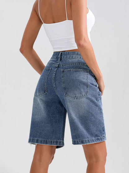 Ripped Button Denim Casual Short