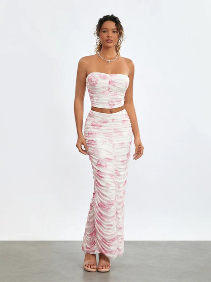 Chic Off-Shoulder Tube Top Wrap Long Floral Skirt Set