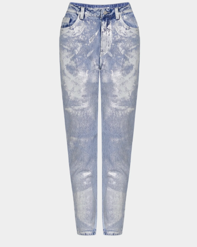 Silver-Stamped High-Waist Jeans (Pre-Sale)