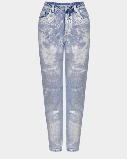 Silver-Stamped High-Waist Jeans (Pre-Sale)