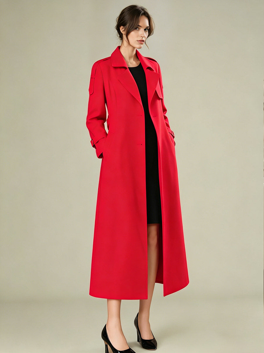 Trench Coat For Women Modern Turndown Collar Buttons Full Length Coat