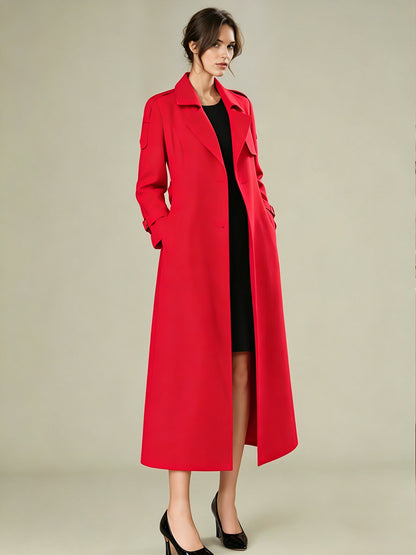 Trench Coat For Women Modern Turndown Collar Buttons Full Length Coat