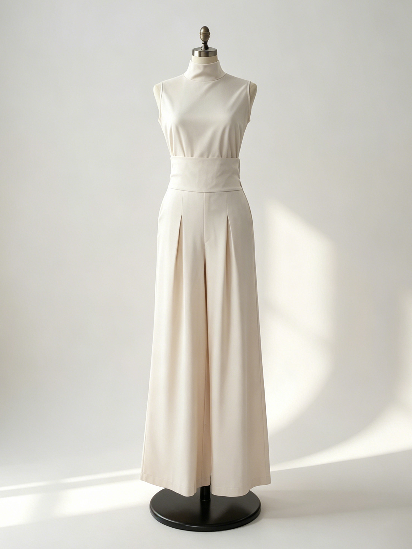 Two Piece Sets Pant Set Maxi Dresses Ecru White High Collar Sleeveless Elegant Sets