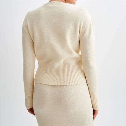 Solid Round Neck Single Breasted Y2K Style Knit Cardigan