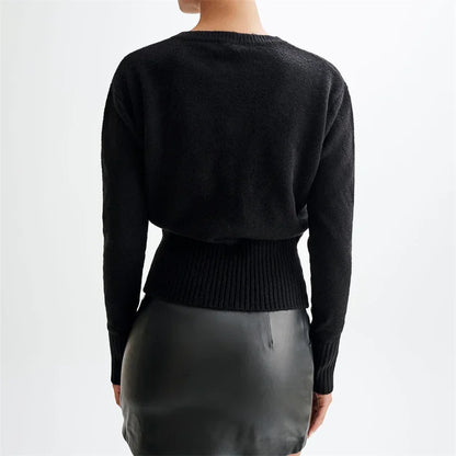 Solid Round Neck Single Breasted Y2K Style Knit Cardigan