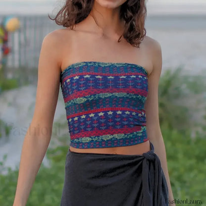 Y2K Floral Strapless Tube Top Vintage Aesthetic Crop Top