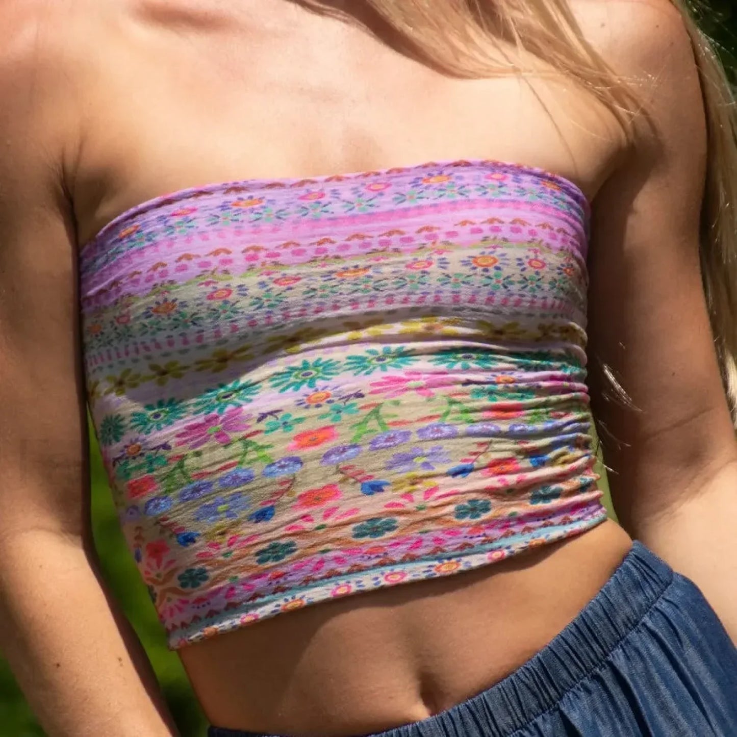 Y2K Floral Strapless Tube Top Vintage Aesthetic Crop Top
