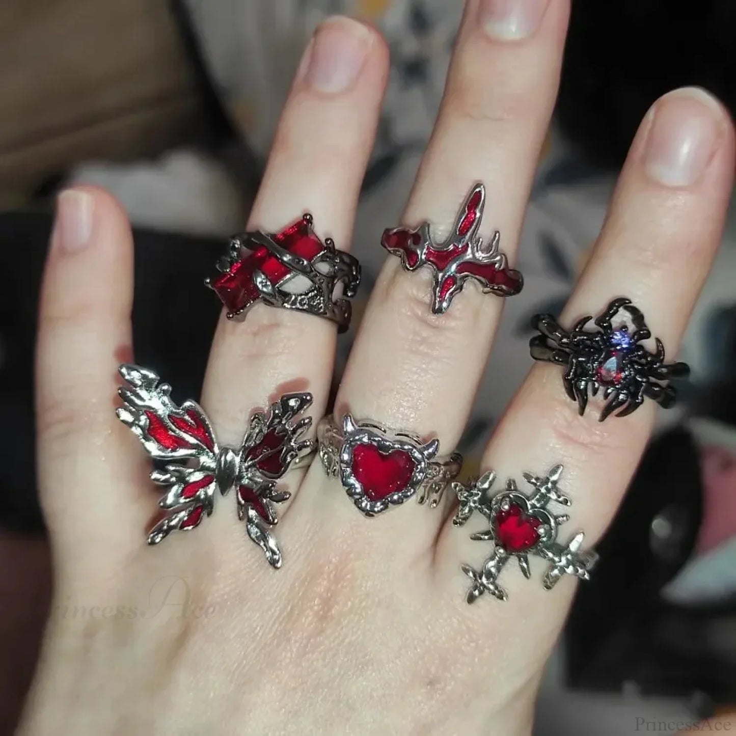 Y2K Gothic Animal Spider Crimson Crystal Ring