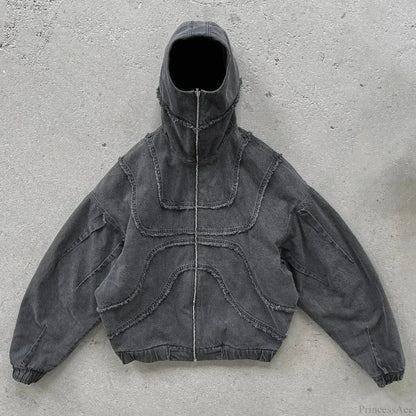 Y2K Gothic Denim Joining Zipper Hoodie