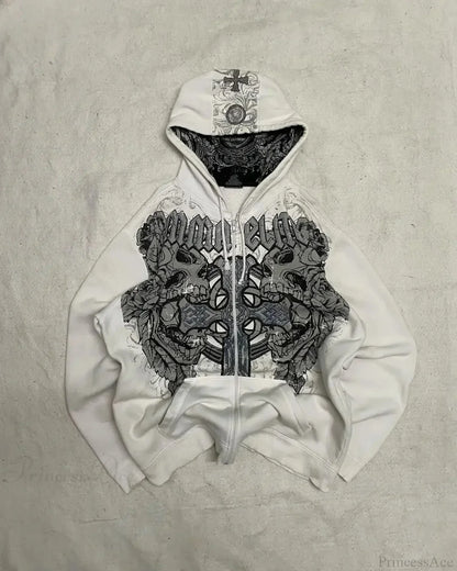 Y2K Gothic Skull Zipper Hoodie