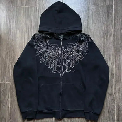 Y2K Gothic Skull Zipper Hoodie