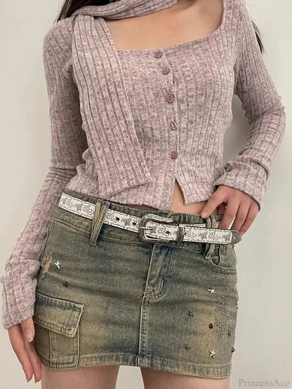Y2K Mysterious Ivory Jeans Waist Strap