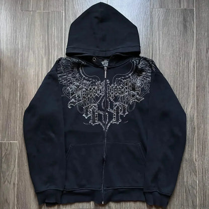 Y2K Mysterious Needlework Zipper Hoodie