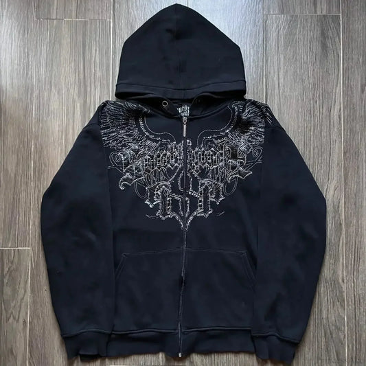 Y2K Mysterious Needlework Zipper Hoodie