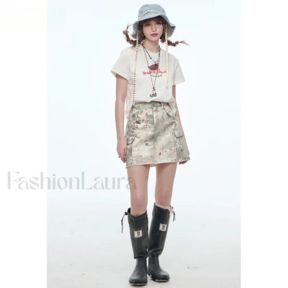 Y2K Ripped Pocket A-Line Skirt